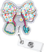 Cute Floral Bow Stethoscope Doctor Badge Reel, Funny Retractable ID Card by LINAYOHA