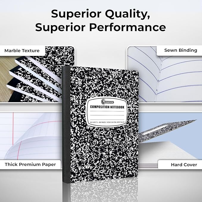 Rosmonde Composition Notebook Wide Ruled 5 Pack, 200 Pages, 9-3/4 x 7-1/2 - Image 2