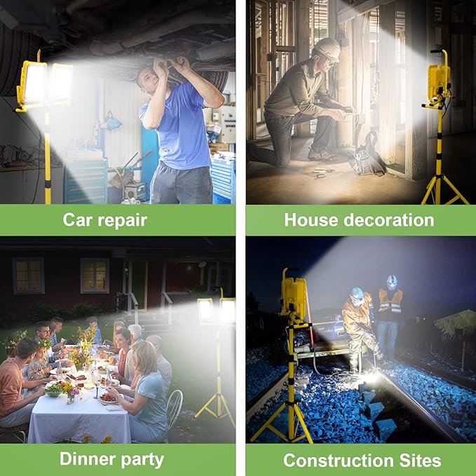25000 Lumen Work Lights with Stand, Dual Head LED Work Light with USB & Socket - Image 7