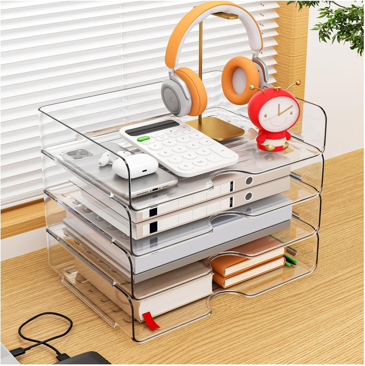 paper organizer letter tray, 4-pack acrylic file organizer, side view