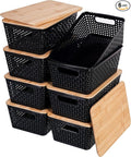 Anywish Storage Bins with Lids 8 Packs, Plastic Storage Bins with Bamboo Lids by Anywish
