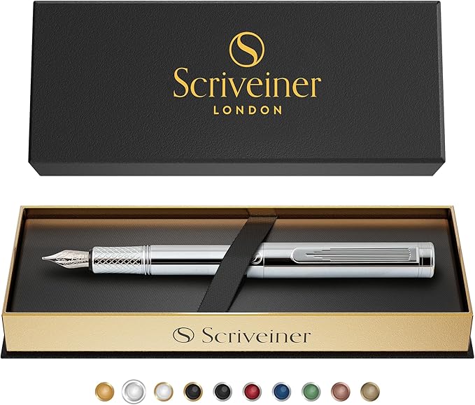Scriveiner Silver Chrome Fountain Pen, Award Winning Luxury Pen, Heavy Pocket - Image 9