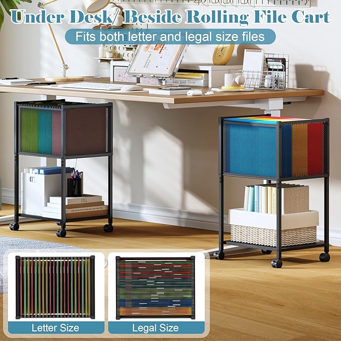 Sbanmao Letter/Legal Rolling File Cart, Narrow Mobile File Cabinet - Image 2