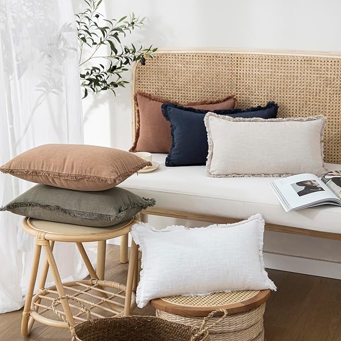 Foindtower Set of 2 Decorative Linen Fringe Lumbar Throw Pillow Covers Boho - Image 6