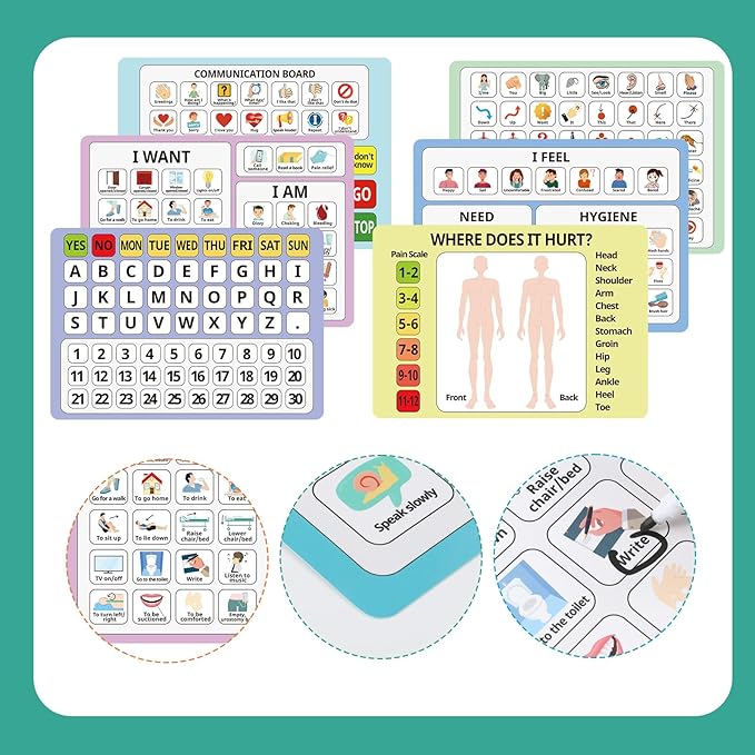 6 Pcs Communication Boards for Non Verbal Adults 11.81 x 8.27'' Colorful - Image 3