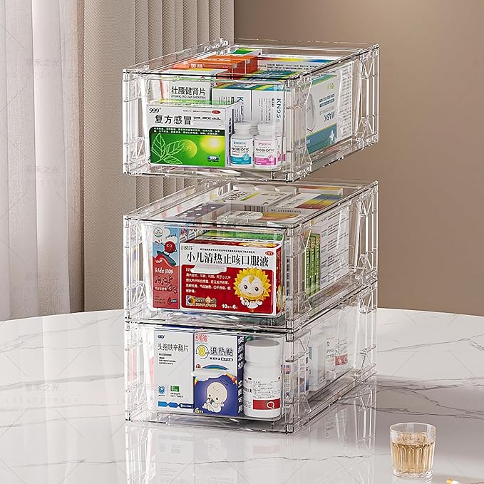 Sgoostood 6 Pack Stackable Organizer Drawers, Transparent Drawer in Home - Image 4
