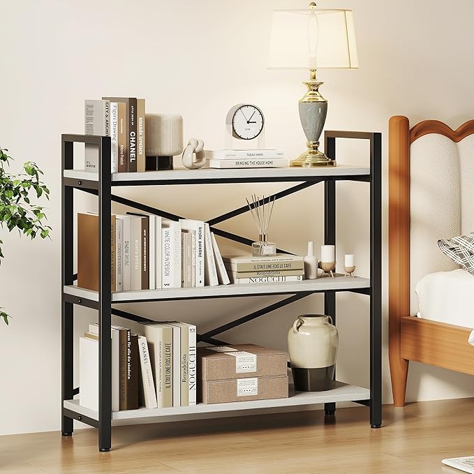 Homeiju 3 Tier Bookshelf 31.49" Width, Wood and Metal Etagere Bookcase - Image 4