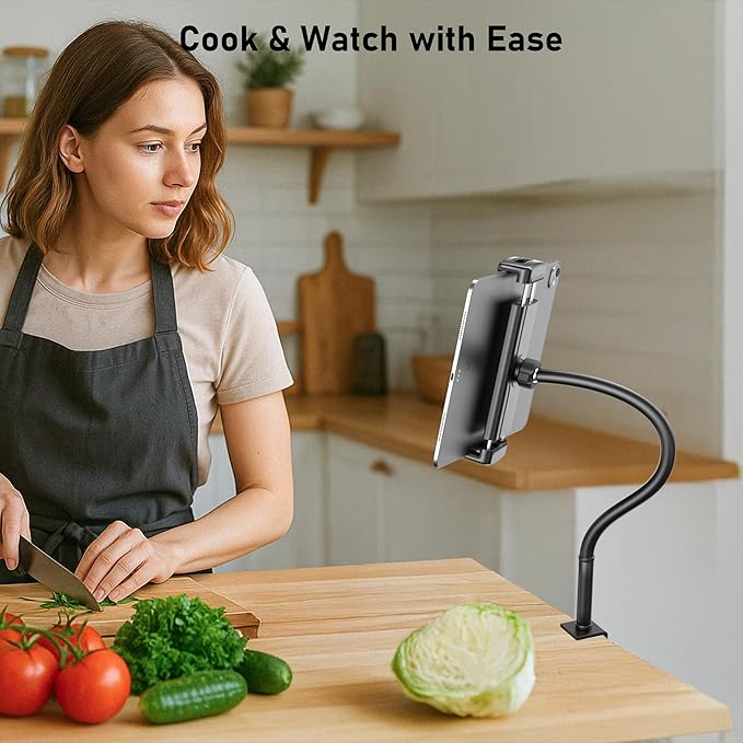 TeQable Tablet Stand for Desk, Gooseneck iPad Holder Clamp Mount, 360° - Image 6