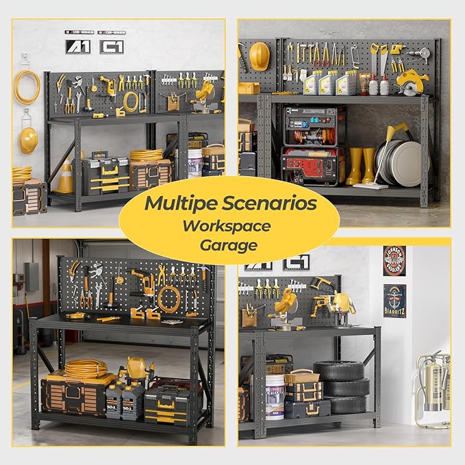 Storage Shelves with Pegboard, Heavy Duty Garage Shelving Units and Storage - Image 6