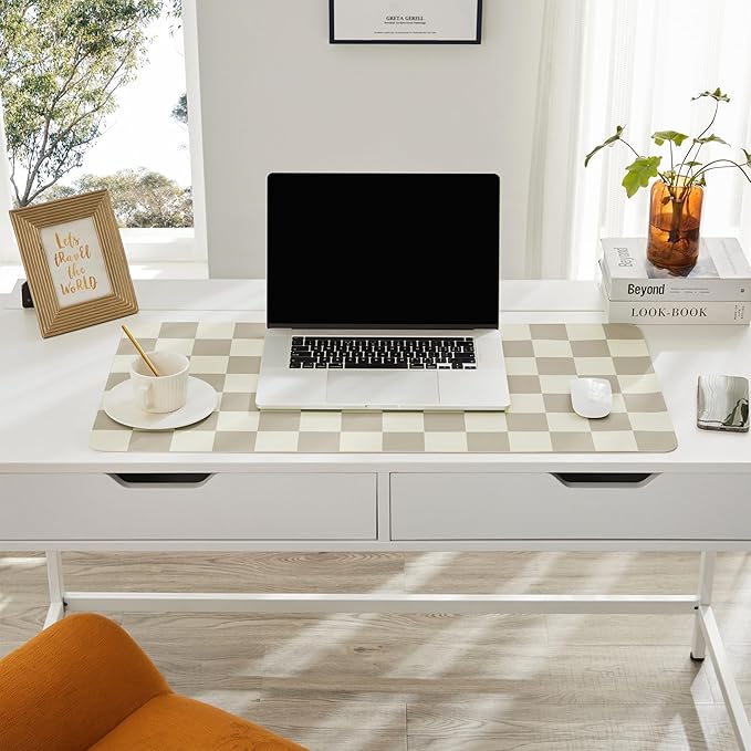 Ohocut Checkered Desk Mat, Large Cute Aesthetic Retro PU Leather Computer - Image 3