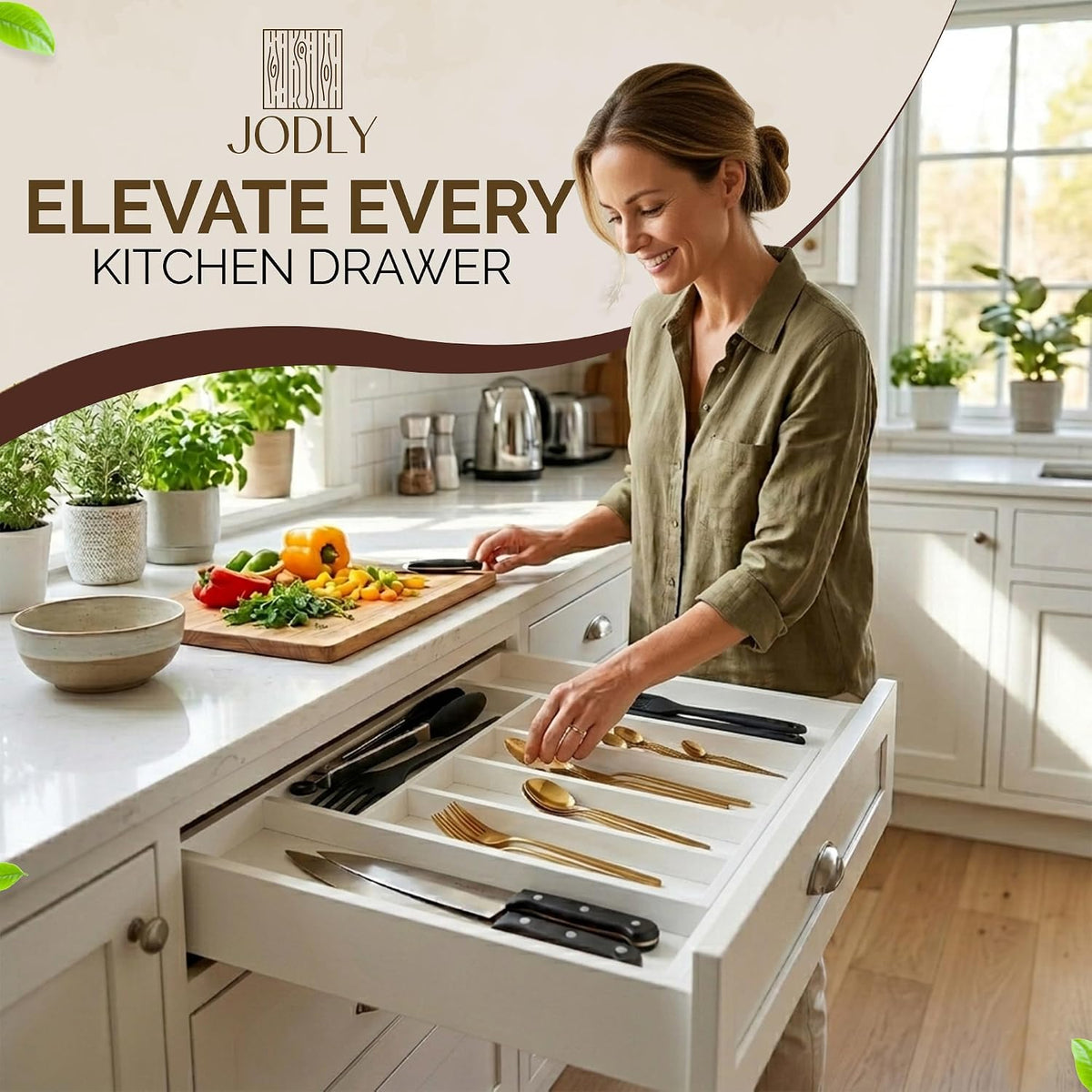 Bamboo Kitchen Utensil Drawer Organizer for Silverware | 100% Natural Expanda...