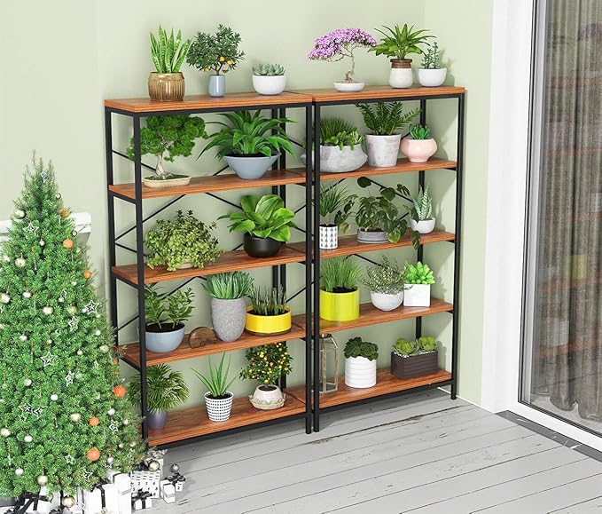 Himimi Industrial Bookshelf 5-Tier Set of 2, Bookcase 58" H Ladder Shelf - Image 7