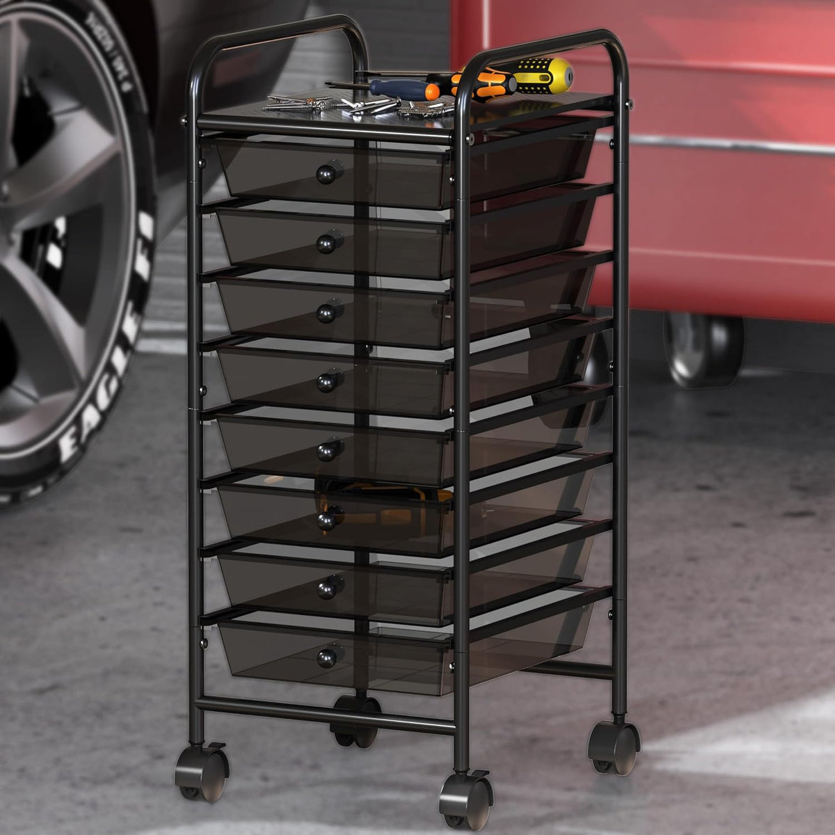 Simple Houseware 8 Drawers Rolling Utility Cart Art Craft Storage, Black