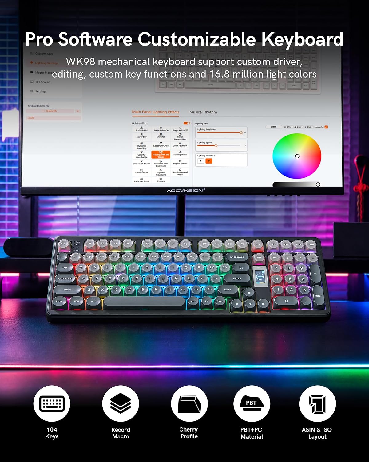 Keymatic WK98 Foundation Mechanical Keyboard, Black Creamy Gaming Keyboard