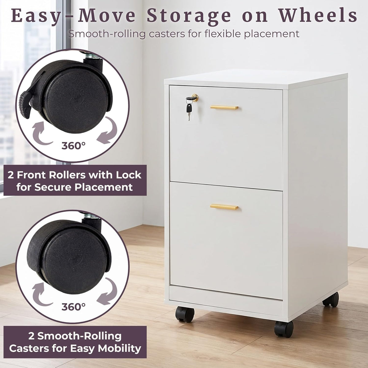 lavish home 2-drawer wooden file cabinet with lock, side view
