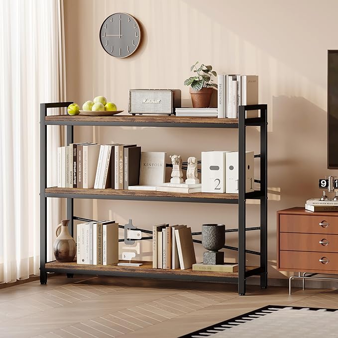 3 Tier Bookshelf 39.37" Width, Dorm Desk Hutch, Desk Shelf, Long Industrial - Image 2