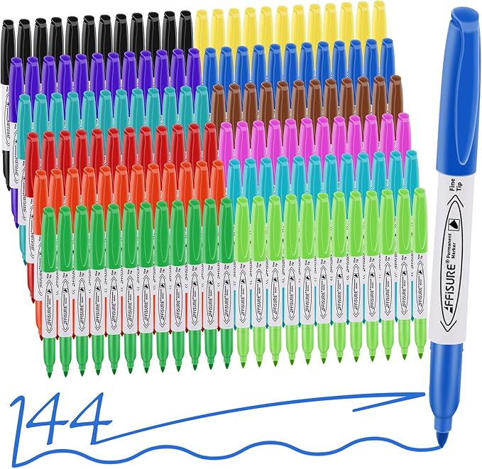 Affisure 12 Colors Permanent Markers， 144 Pack colored marker sets, Fast Dry by Affisure