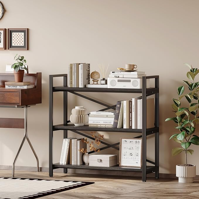 Homeiju 3 Tier Bookshelf 31.49" Width, Wood and Metal Etagere Bookcase - Image 6