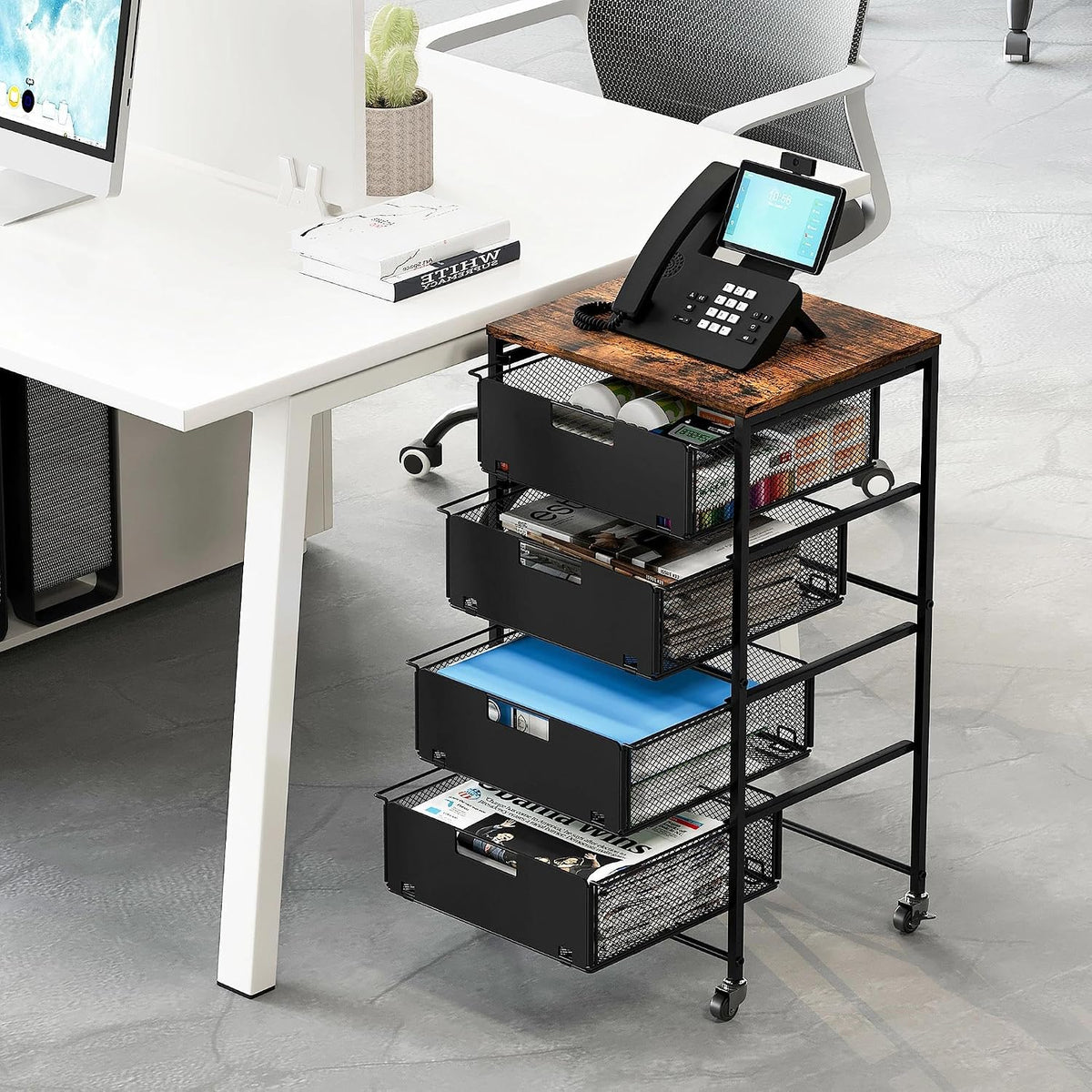 EasyPAG Rolling Storage Cart with 4 Drawers, Under Desk File Cabinet on Locka...