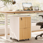 2 drawers fluted mobile file cabinet with lock, front angle view