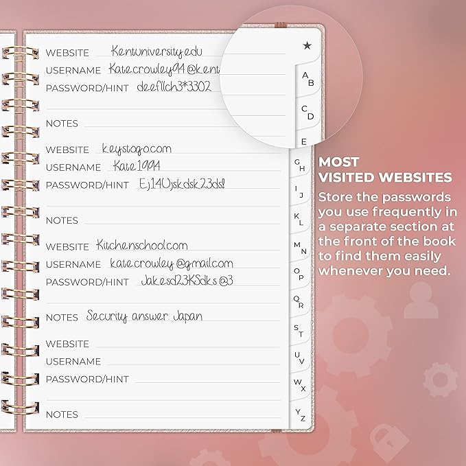 Clever Fox Password Book Spiral – Internet Address & Password Organizer - Image 4