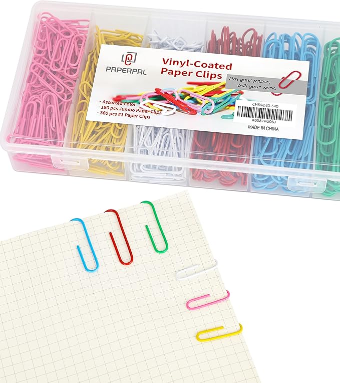 PAPERPAL Paperclips for Office School & Personal Use, Duo Size Vinyl Coated by PAPERPALDirect