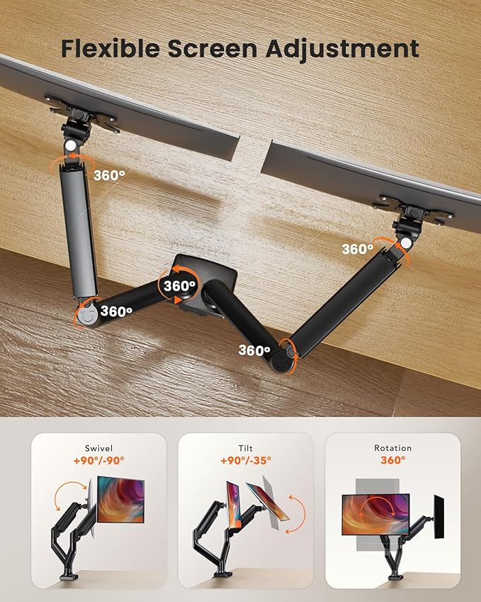 ErGear Dual Monitor Stand up to 33 inches Screen, Load-Bearing Max 22 lbs Each - Image 4