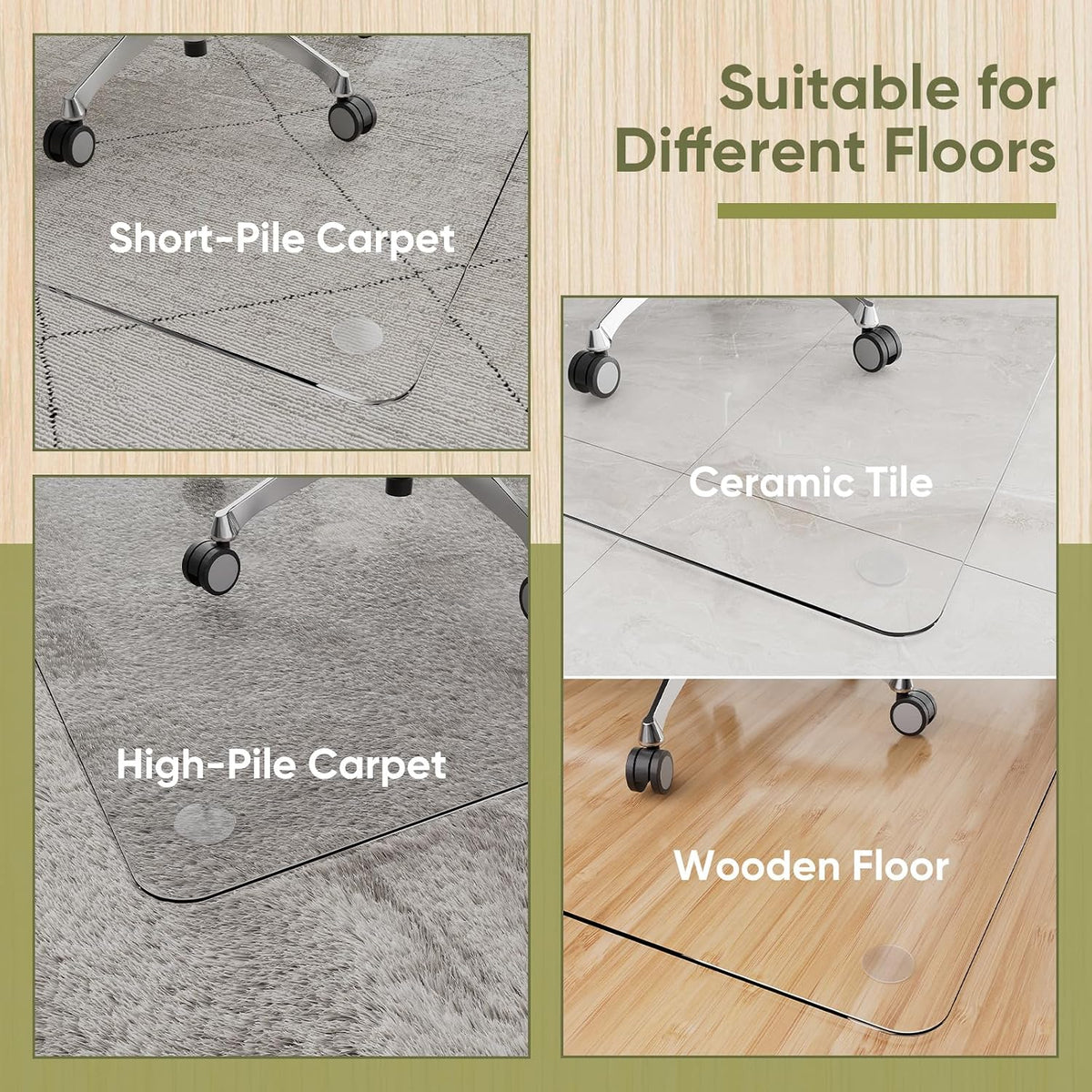30"x55" Tempered Glass Chair Mat for Carpet & Hardwood Floors