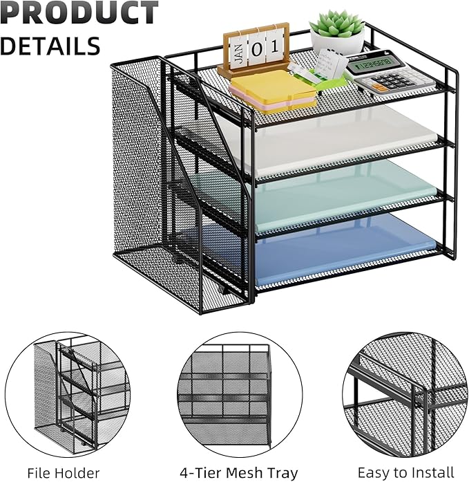 Marbrasse Desk Organizer and Accessories，4-Tier Paper Letter Tray Organizer - Image 4