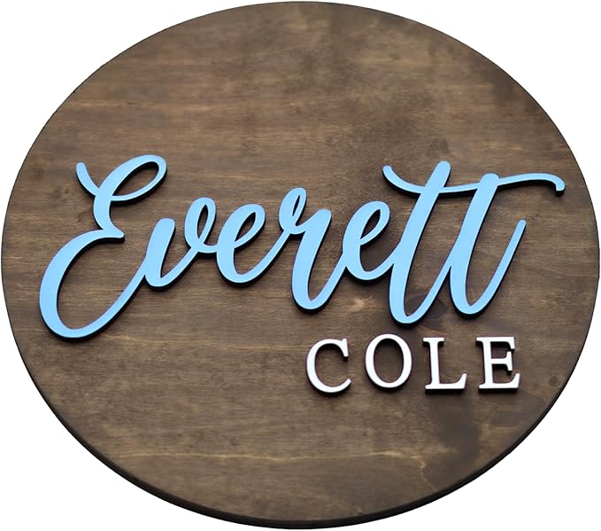 Custom Round Nusery Name Sign, Personalized 3D Baby Name Announcement Sign by Obsidian+Home+Creations