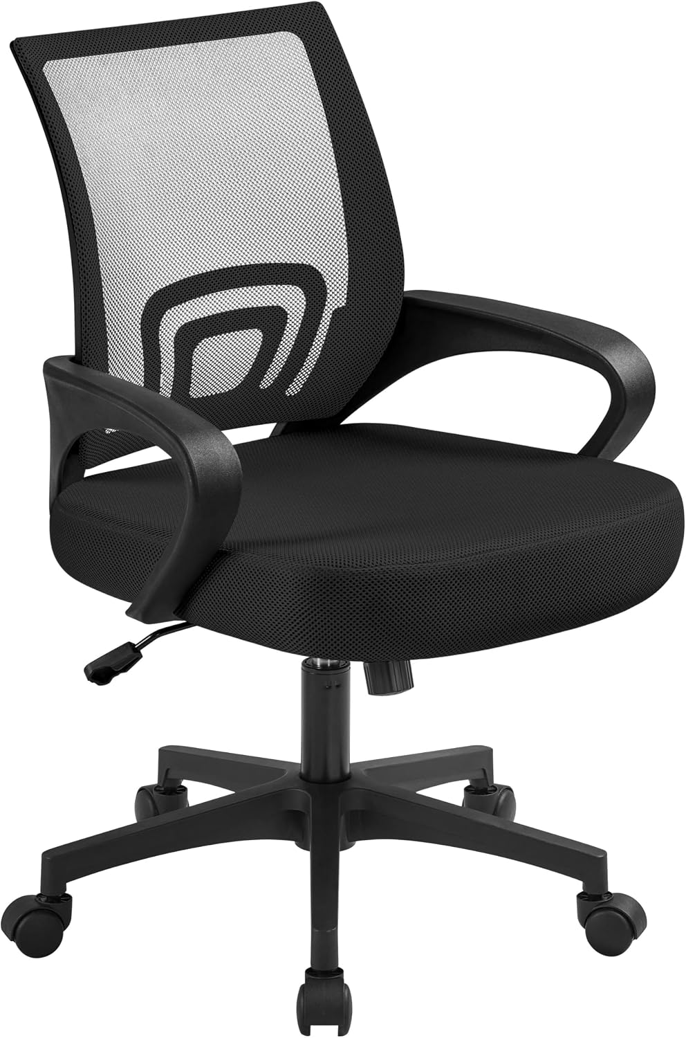 Yaheetech Black Computer Desk and Chair Set with Drawer, Shelves, Mesh Seat | Particle Board and MDF Build a Sturdy Desk with a Drawer and Elevated Platform, Paired with a Mesh Chair for Adults.