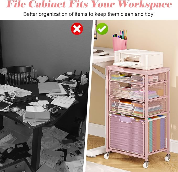 Sbanmao 4 Drawer Rolling File Cart Under Desk Storage, File Cabinets - Image 5