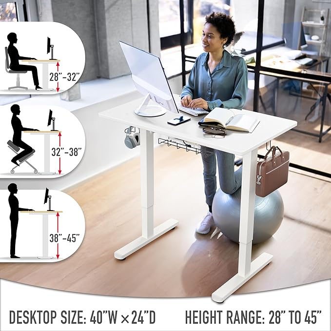 SHW 40-Inch Electric Height Adjustable Standing Desk - Image 5