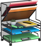 Desk File Organizer, 3-Tier Letter Tray Paper Organizer and 2-Pocket Metal by Delifox