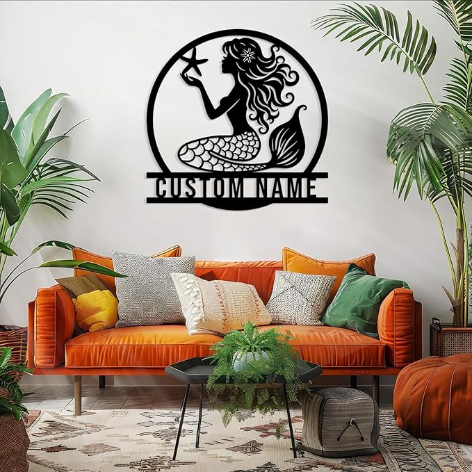 Custom Mermaid Metal Sign, Personalized Mermaid Name metal Signs, Mermaid Wall - Image 4