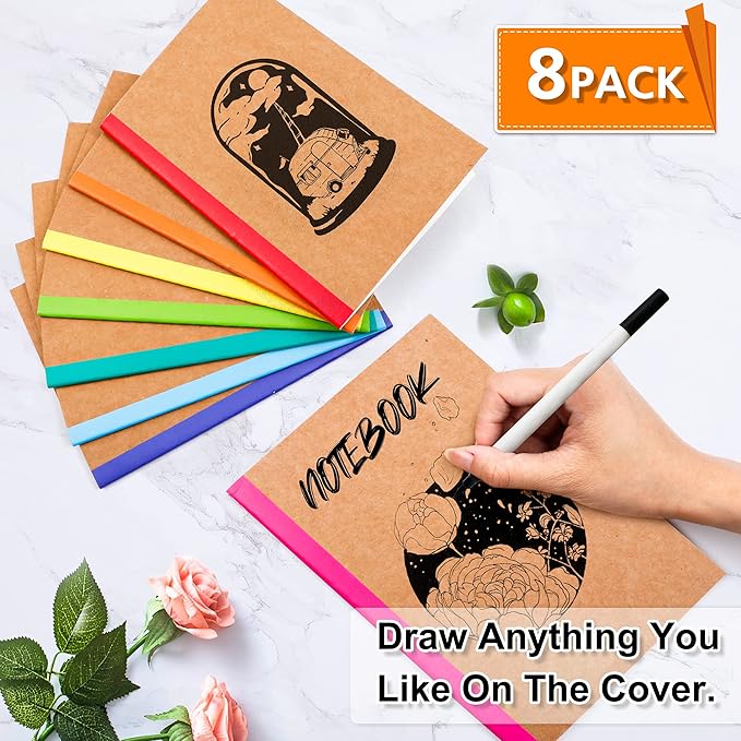feela 8 Pack Composition Notebooks Bulk, Kraft Cover Lined Blank College Ruled - Image 3
