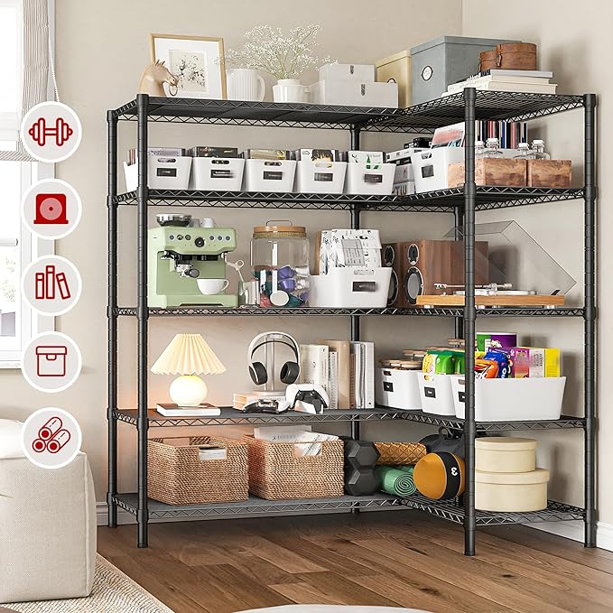 REIBII 5 Tier Wire Shelving Storage Shelves Loads 1430LBS, 2 Pack - Image 6