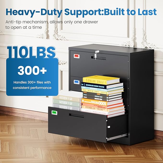 PEUKC 3 Drawer File Cabinet, Lateral Filing Cabinets - Image 8
