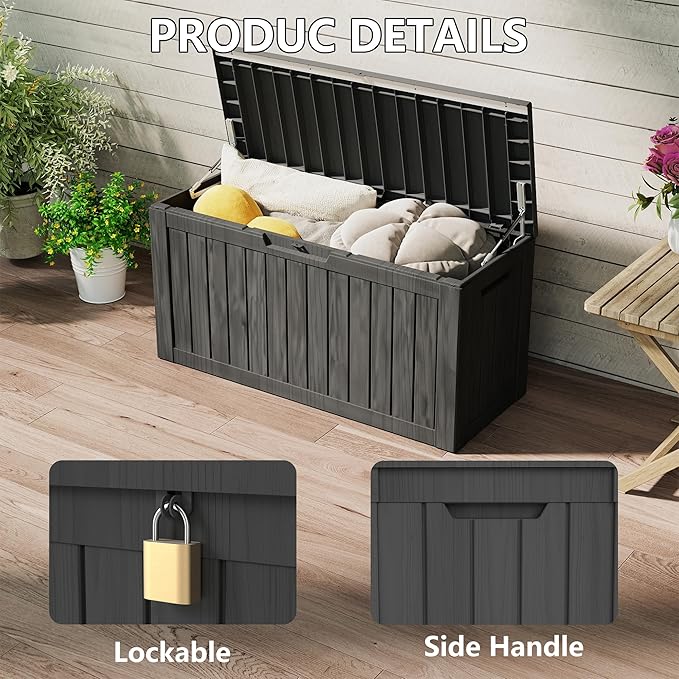 Yardgrace 100 Gallon Outdoor Storage Box Waterproof, Resin Deck Boxes - Image 3