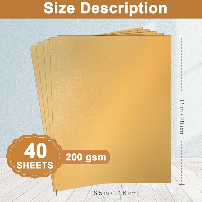 Silunkia 40 Sheets Gold Shimmer Cardstock 8.5 x 11 Certificate Paper, 75lb - Image 2