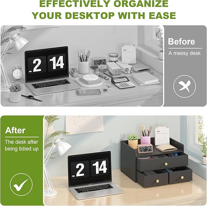 Bamboo Desk Organizer with Drawers Wooden Desktop Storage Drawers - Image 7