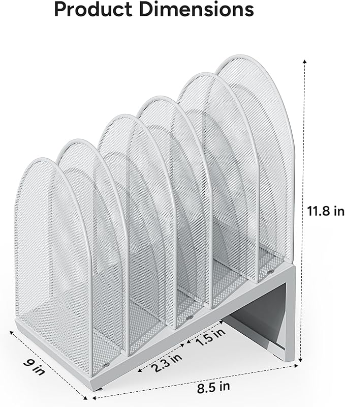 OUTIOE 5-Section Desk File Organizer, Metal Mesh Folder Organizer - Image 4