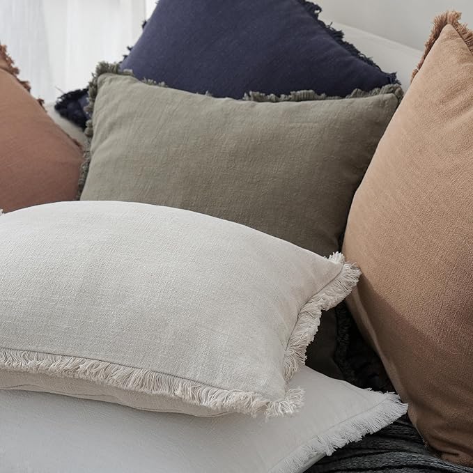 Foindtower Set of 2 Decorative Linen Fringe Lumbar Throw Pillow Covers Boho - Image 5