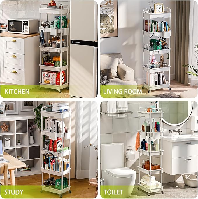 Sorgion 5 Tier Rolling Cart Organizer, Bathroom Cart Organizers - Image 6