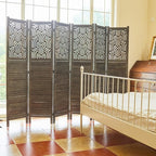 Svimi Folding Room Divider, 66.9 Inch 6 Panels Wood Carved Privacy Screens - Image 3
