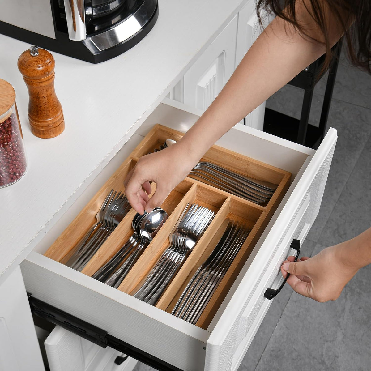 40 Piece Silverware Set with Drawer Organizer for 8, Heavy Duty Stainless Ste...