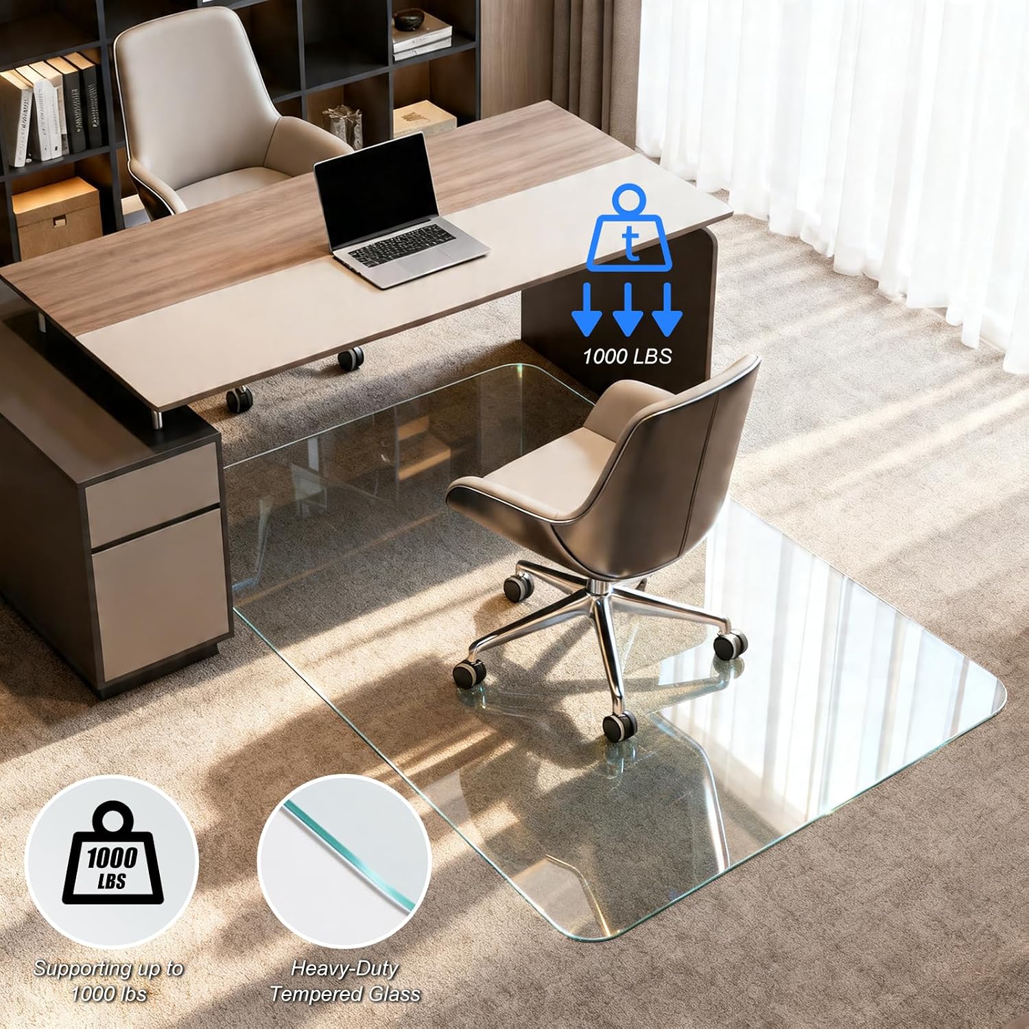 Kuyal Chair Mat for Carpet, Heavy Duty Tempered Glass Office Chair Mat | 32" x48", 1/5" Thick Computer Chair Mat with Rounded and Polished Edges, Can be Used on Carpet or Hard Floor, Ship Flat