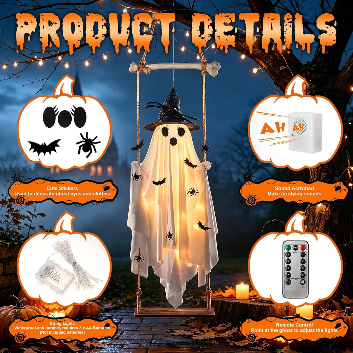 Halloween Decorations Outdoor,Large Hanging Swing Ghost Halloween Decor