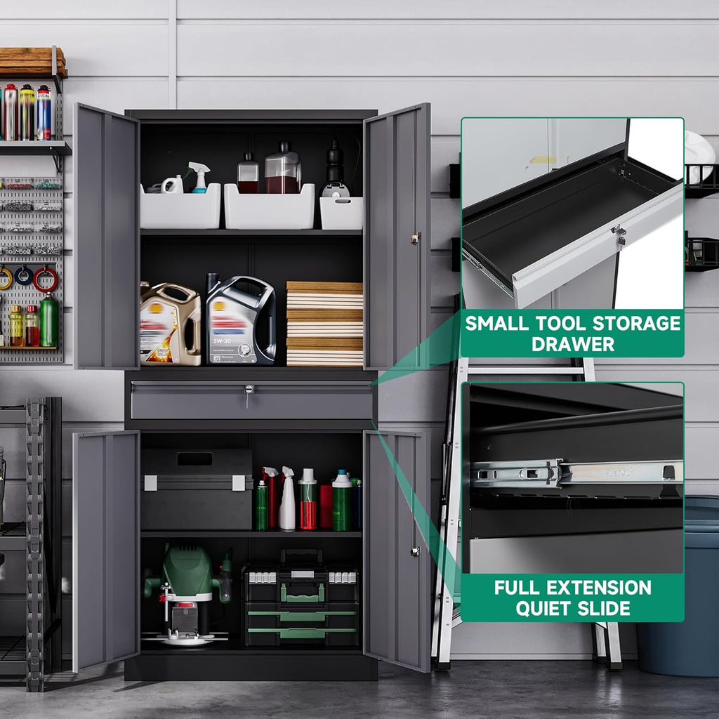 letaya metal garage storage cabinet with drawer,4 door, side view