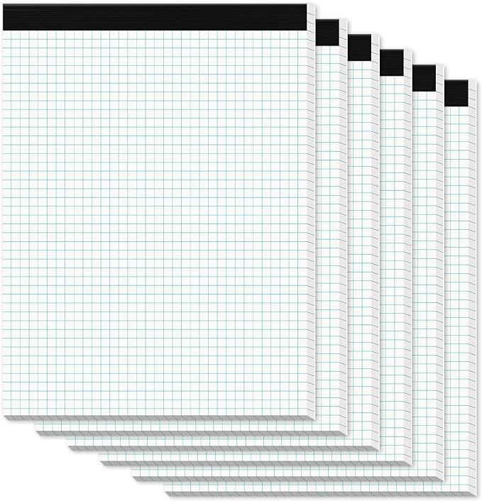 Zaviko Graph Paper Pads 8.5 x 11, 6 Pack, 4x4 Blue Quad Grid Paper Pad by Home